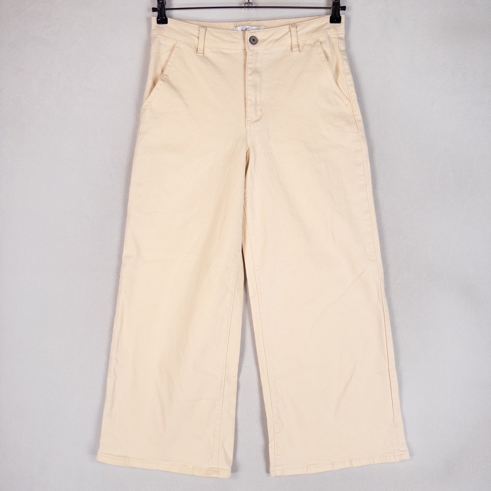 KanCan Jeans 9/28 Cream Ecru Wide Leg High Rise Cropped Stretch Minimalist